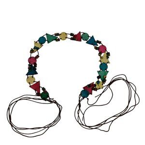 Colorful Wooden Painted Shapes Belt Womens Triangles Circles